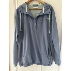 Columbia PFG Tamiami Women L Blue Lightweight 1/2 Snap Vented Fishing Hoodie